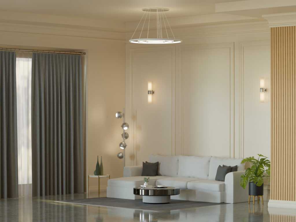 3d room interior with classic design furniture